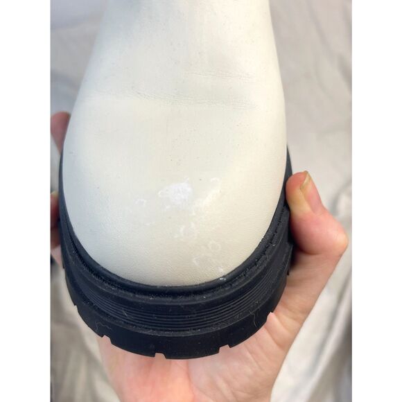 Marc Fisher Pirro Chelsea Leather Boots 9 White Round Toe Lug Sole Combat - Picture 4 of 9